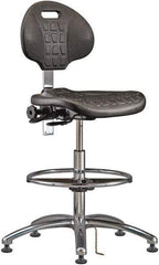 Bevco - 20-1/2 to 30-1/2" High Adjustable Height Swivel Stool - 27" Wide x 27" Deep, ESD Polyurethane Seat, Black - Exact Tool & Supply