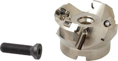 Seco - 1.97" Cut Diam, 3/4" Arbor Hole, 0.236" Max Depth of Cut, 45° Indexable Chamfer & Angle Face Mill - 4 Inserts, SE.X 1204 Insert, Right Hand Cut, 4 Flutes, Through Coolant, Series R220.53 - Exact Tool & Supply