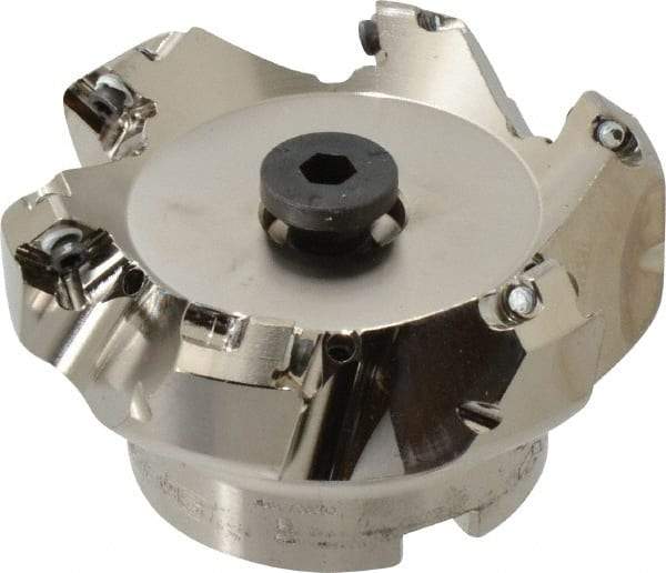 Seco - 2.48" Cut Diam, 3/4" Arbor Hole, 0.18" Max Depth of Cut, 45° Indexable Chamfer & Angle Face Mill - 6 Inserts, SE.. 09T3 Insert, Right Hand Cut, 6 Flutes, Through Coolant, Series R220.53 - Exact Tool & Supply