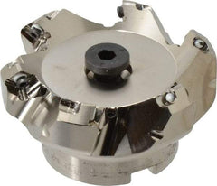 Seco - 2.48" Cut Diam, 3/4" Arbor Hole, 0.18" Max Depth of Cut, 45° Indexable Chamfer & Angle Face Mill - 6 Inserts, SE.. 09T3 Insert, Right Hand Cut, 6 Flutes, Through Coolant, Series R220.53 - Exact Tool & Supply