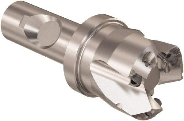Seco - 45° Lead Angle, 1.38" Max Cut Diam, 0.18" Max Depth of Cut, Indexable Chamfer and Angle End Mill - 3 Inserts, SE.. 09T3 Insert Style, 3.54" Overall Length, Through Coolant - Exact Tool & Supply