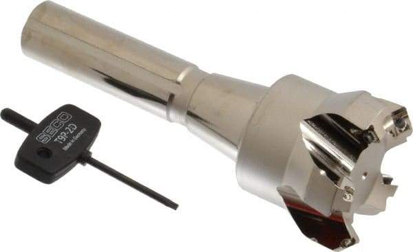 Seco - 45° Lead Angle, 2.36" Max Cut Diam, 0.18" Max Depth of Cut, Indexable Chamfer and Angle End Mill - 5 Inserts, SE.. 09T3 Insert Style, 6.02" Overall Length, Taper Shank - Exact Tool & Supply