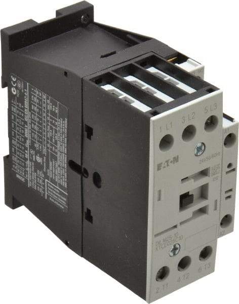 Eaton Cutler-Hammer - 3 Pole, 24 Coil VAC, 40 Amp, Nonreversible Open Enclosure IEC Contactor - 1 Phase hp: 2 at 115 V, 3 at 200 V, 5 at 230 V, 3 Phase hp: 10 at 230 V, 15 at 460 V, 20 at 575 V, 7.5 at 200 V, 25 Amp Inductive Load Rating Listed - Exact Tool & Supply