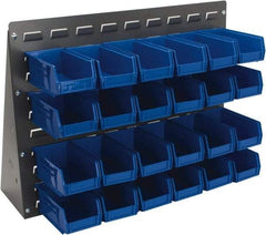 Quantum Storage - 24 Bin Bench Rack Unit with Bins - 27 Inch Overall Width x 8 Inch Overall Depth x 21 Inch Overall Height, Blue Polypropylene / Polyethylene Bins - Exact Tool & Supply