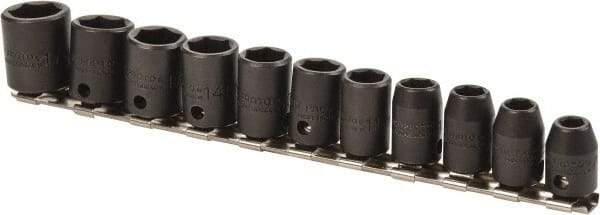 Proto - 11 Piece 3/8" Drive Impact Socket Set - 6 Points, 7mm to 17mm Range, Metric Measurement Standard - Exact Tool & Supply