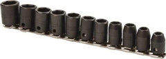 Proto - 11 Piece 3/8" Drive Impact Socket Set - 6 Points, 7mm to 17mm Range, Metric Measurement Standard - Exact Tool & Supply