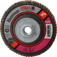 Camel Grinding Wheels - 36 Grit, 4-1/2" Disc Diam, 5/8-11 Center Hole, Type 27 Aluminum Oxide Flap Disc - 13,300 Max RPM, Polyester Backing, Arbor Attaching System, Coated - Exact Tool & Supply