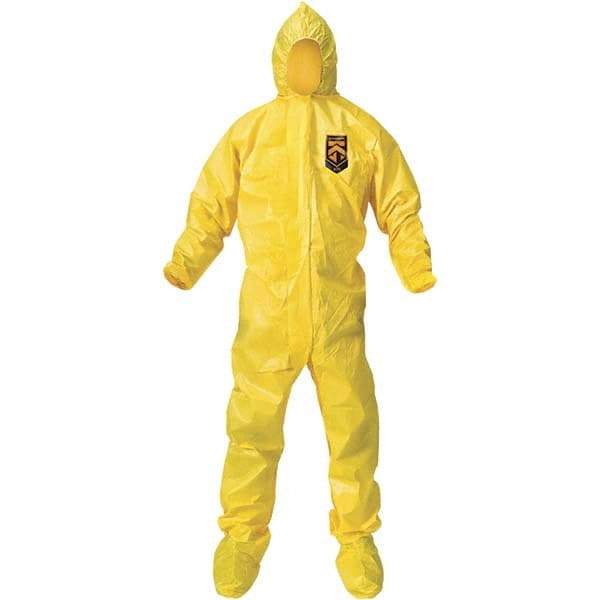 KleenGuard - Size 2XL PE Film Chemical Resistant Coveralls - Yellow, Zipper Closure, Elastic Cuffs, with Boots, Bound Seams - Exact Tool & Supply