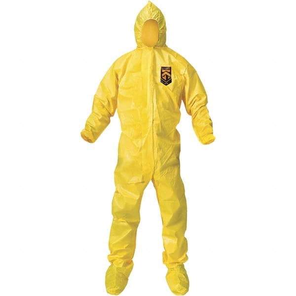 KleenGuard - Size 3XL PE Film Chemical Resistant Coveralls - Yellow, Zipper Closure, Elastic Cuffs, with Boots, Bound Seams - Exact Tool & Supply