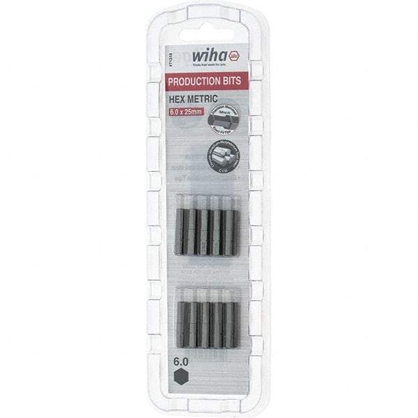Wiha - 6mm Hex Screwdriver Bit - 1/4" Drive, 1" OAL - Exact Tool & Supply