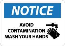 NMC - "Notice - Avoid Contamination - Wash Your Hands", 10" Long x 14" Wide, Aluminum Safety Sign - Rectangle, 0.04" Thick, Use for Restroom, Janitorial & Housekeeping - Exact Tool & Supply