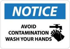 NMC - "Notice - Avoid Contamination - Wash Your Hands", 10" Long x 14" Wide, Aluminum Safety Sign - Rectangle, 0.04" Thick, Use for Restroom, Janitorial & Housekeeping - Exact Tool & Supply