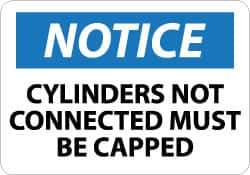 NMC - "Notice - Cylinders Not Connected - Must Be Capped", 10" Long x 14" Wide, Aluminum Safety Sign - Rectangle, 0.04" Thick, Use for Accident Prevention - Exact Tool & Supply