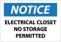 NMC - "Notice - Electrical Closet - No Storage Permitted", 10" Long x 14" Wide, Aluminum Safety Sign - Rectangle, 0.04" Thick, Use for Accident Prevention - Exact Tool & Supply