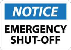 NMC - "Notice - Emergency Shut-Off", 10" Long x 14" Wide, Aluminum Safety Sign - Rectangle, 0.04" Thick, Use for Accident Prevention - Exact Tool & Supply