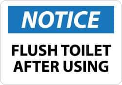 NMC - "Notice - Flush Toilet After Using", 10" Long x 14" Wide, Aluminum Safety Sign - Rectangle, 0.04" Thick, Use for Security & Admittance - Exact Tool & Supply