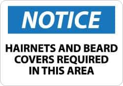 NMC - "Notice - Hairnets and Beard Covers Required in This Area", 10" Long x 14" Wide, Aluminum Safety Sign - Rectangle, 0.04" Thick, Use for Accident Prevention - Exact Tool & Supply