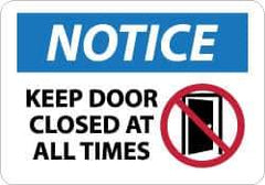 NMC - "Notice - Keep Door Closed at All Times", 10" Long x 14" Wide, Aluminum Safety Sign - Rectangle, 0.04" Thick, Use for Security & Admittance - Exact Tool & Supply