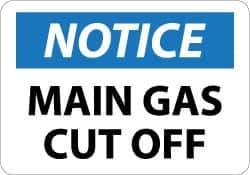 NMC - "Notice - Main Gas Cutoff", 10" Long x 14" Wide, Aluminum Safety Sign - Rectangle, 0.04" Thick, Use for Accident Prevention - Exact Tool & Supply