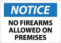 NMC - "Notice - No Firearms Allowed on Premises", 10" Long x 14" Wide, Aluminum Safety Sign - Rectangle, 0.04" Thick, Use for Security & Admittance - Exact Tool & Supply