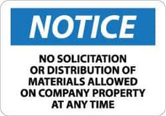 NMC - "Notice - No Solicitation or Distribution of Materials Allowed on Company Property at Any Time", 10" Long x 14" Wide, Aluminum Safety Sign - Rectangle, 0.04" Thick, Use for Security & Admittance - Exact Tool & Supply
