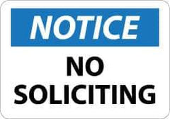 NMC - "Notice - No Soliciting", 10" Long x 14" Wide, Aluminum Safety Sign - Rectangle, 0.04" Thick, Use for Security & Admittance - Exact Tool & Supply