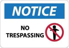 NMC - "Notice - No Trespassing", 10" Long x 14" Wide, Aluminum Safety Sign - Rectangle, 0.04" Thick, Use for Security & Admittance - Exact Tool & Supply