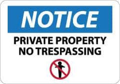 NMC - "Notice - Private Property - No Trespassing", 10" Long x 14" Wide, Aluminum Safety Sign - Rectangle, 0.04" Thick, Use for Security & Admittance - Exact Tool & Supply