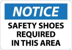 NMC - "Notice - Safety Shoes Required in This Area", 10" Long x 14" Wide, Aluminum Safety Sign - Rectangle, 0.04" Thick, Use for Accident Prevention - Exact Tool & Supply