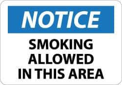 NMC - "Notice - Smoking Allowed in This Area", 10" Long x 14" Wide, Aluminum Safety Sign - Rectangle, 0.04" Thick, Use for Security & Admittance - Exact Tool & Supply