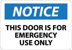 NMC - Notice - This Door Is for Emergency Use Only, Aluminum Exit Sign - 14" Wide x 10" High - Exact Tool & Supply