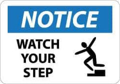 NMC - "Notice - Watch Your Step", 10" Long x 14" Wide, Aluminum Safety Sign - Rectangle, 0.04" Thick, Use for Accident Prevention - Exact Tool & Supply