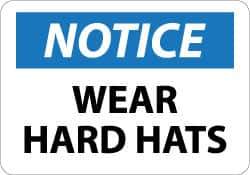 NMC - "Notice - Wear Hard Hats", 10" Long x 14" Wide, Aluminum Safety Sign - Rectangle, 0.04" Thick, Use for Accident Prevention - Exact Tool & Supply