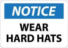 NMC - "Notice - Wear Hard Hats", 10" Long x 14" Wide, Aluminum Safety Sign - Rectangle, 0.04" Thick, Use for Accident Prevention - Exact Tool & Supply