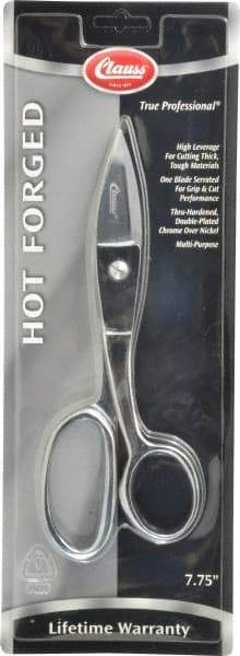 Clauss - 2" LOC, 7-3/4" OAL Chrome Plated Standard Shears - Right Hand, 1 Blade Serrated, Chrome Plated Straight Handle, For Crafts - Exact Tool & Supply