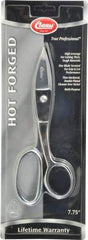 Clauss - 2" LOC, 7-3/4" OAL Chrome Plated Standard Shears - Right Hand, 1 Blade Serrated, Chrome Plated Straight Handle, For Crafts - Exact Tool & Supply