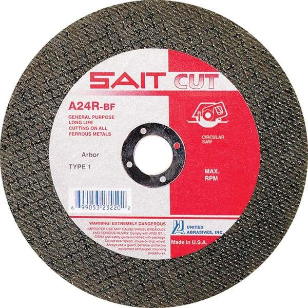 Sait - 8" 24 Grit Aluminum Oxide Cutoff Wheel - 3/32" Thick, 5/8" Arbor, 7,600 Max RPM, Use with Circular Saws - Exact Tool & Supply
