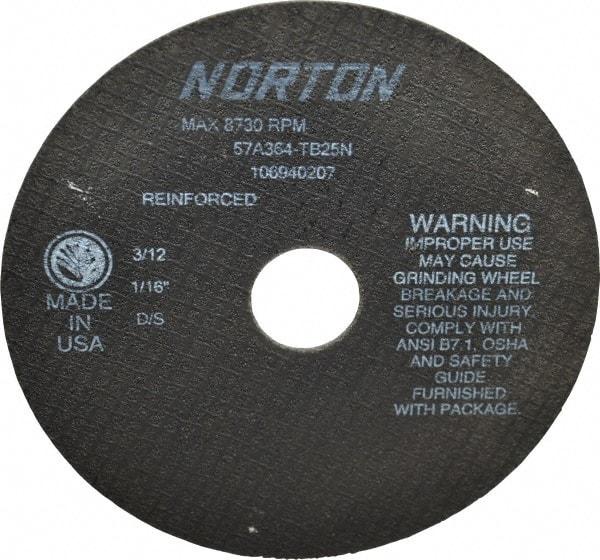 Norton - 7" 36 Grit Aluminum Oxide Cutoff Wheel - 1/16" Thick, 1-1/4" Arbor, 8,730 Max RPM, Use with Stationary Grinders - Exact Tool & Supply