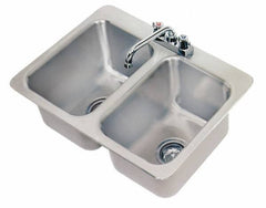 Advance Tabco - 10" Long x 14" Wide Inside, 2 Compartment, Stainless Steel Stainless Steel Drop In Sink - 20 Gauge, 24-7/8" Long x 18-1/2" Wide Outside, 10" Deep - Exact Tool & Supply