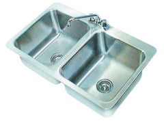Advance Tabco - 14" Long x 16" Wide Inside, 2 Compartment, Stainless Steel Stainless Steel Drop In Sink - 18 Gauge, 33-1/2" Long x 20-1/2" Wide Outside, 10" Deep - Exact Tool & Supply