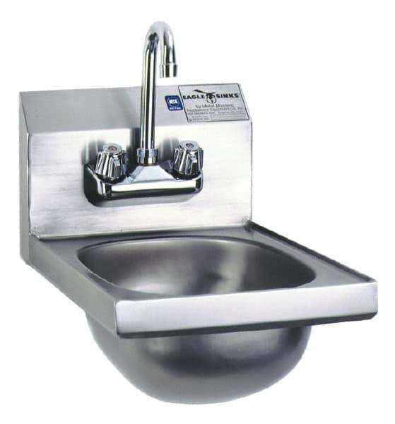 Eagle MHC - 9-3/4" Long x 13-1/2" Wide Inside, 1 Compartment, Stainless Steel Stainless Steel Hand Sink - 20 Gauge, 12" Long x 18" Wide x 14-1/4" High Outside, 6-3/4" Deep - Exact Tool & Supply