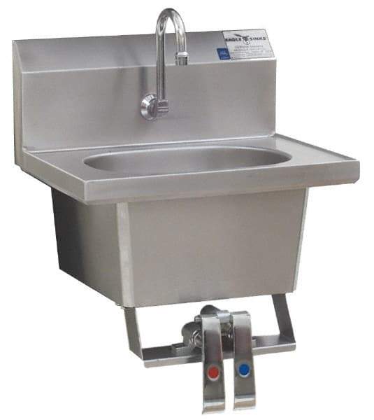 Eagle MHC - 13-1/2" Long x 9-3/4" Wide Inside, 1 Compartment, Stainless Steel Stainless Steel Hands Free Hand Sink - 20 Gauge, 18-7/8" Long x 14-3/4" Wide x 14-1/4" High Outside, 6-3/4" Deep - Exact Tool & Supply