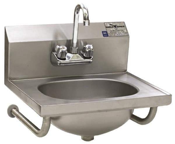Eagle MHC - 13-1/2" Long x 9-3/4" Wide Inside, 1 Compartment, Stainless Steel Stainless Steel Hand Sink-Tubular Wall Mounted - 20 Gauge, 18-7/8" Long x 14-3/4" Wide x 14-1/4" High Outside, 6-3/4" Deep - Exact Tool & Supply