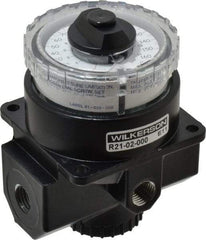 Wilkerson - 1/4 NPT Port, 117 CFM, Zinc Dial Air Regulator - 5 to 160 psi Range, 300 Max psi Supply Pressure, 1/4" Gauge Port Thread, 3.2" Wide x 4.19" High - Exact Tool & Supply