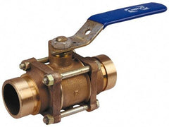 NIBCO - 1-1/2" Pipe, Full Port, Bronze Standard Ball Valve - 3 Piece, Inline - One Way Flow, Grooved x Grooved Ends, Lever Handle, 600 WOG, 200 WSP - Exact Tool & Supply