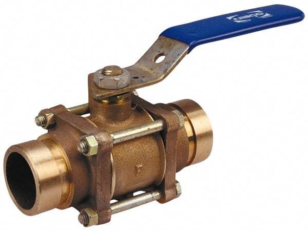NIBCO - 1-1/2" Pipe, Full Port, Bronze Standard Ball Valve - 3 Piece, Inline - One Way Flow, Grooved x Grooved Ends, Lever Handle, 600 WOG, 200 WSP - Exact Tool & Supply