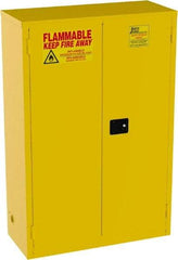 Jamco - 2 Door, 2 Shelf, Yellow Steel Standard Safety Cabinet for Flammable and Combustible Liquids - 65" High x 43" Wide x 18" Deep, Manual Closing Door, 3 Point Key Lock, 45 Gal Capacity - Exact Tool & Supply
