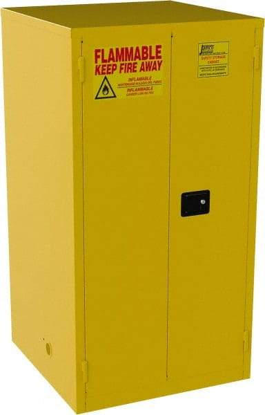 Jamco - 2 Door, 2 Shelf, Yellow Steel Standard Safety Cabinet for Flammable and Combustible Liquids - 65" High x 34" Wide x 34" Deep, Manual Closing Door, 3 Point Key Lock, 60 Gal Capacity - Exact Tool & Supply