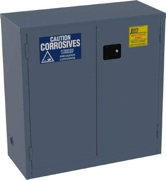 Jamco - 2 Door, 1 Shelf, Blue Steel Standard Safety Cabinet for Corrosive Chemicals - 44" High x 43" Wide x 18" Deep, Manual Closing Door, 3 Point Key Lock, 30 Gal Capacity - Exact Tool & Supply