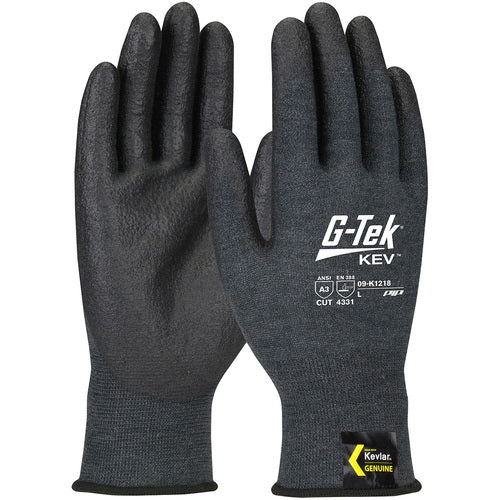 09-K1218/M Gloves w/Kevlar Brand - G-Tek KEV - Kevlar Engineered Yarn - Gray 18 Gauge - NeoFoam - ANSI A3 - Exact Tool & Supply
